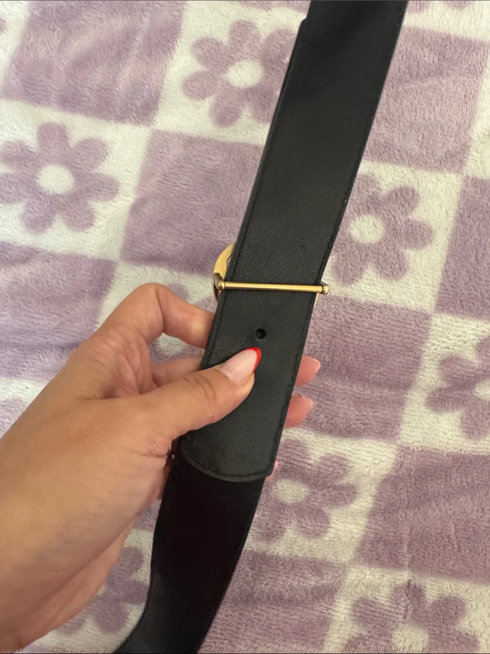 Tory Burch Black Quilted Leather Belt with Gold Logo Buckle